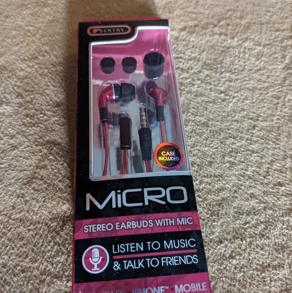 Sentry Digital Stereo Headphones MICRO- BUDS Red by Sentry Industries Inc. New